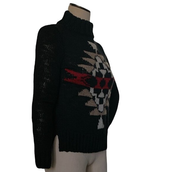 Hollister Abercrombie Wool Blend Mock Turtleneck Sweater XS Black Tribal #210D - Picture 3 of 9